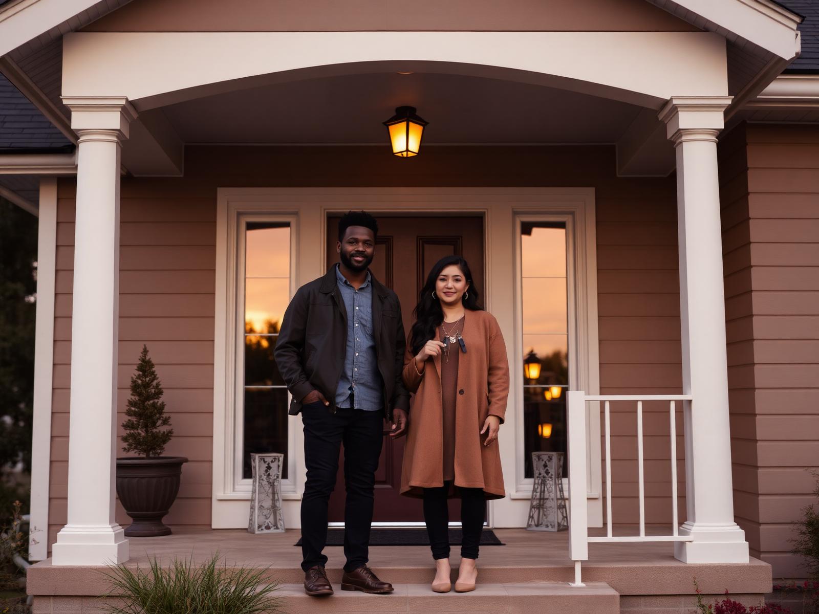 Homebuyers receiving keys to a new home